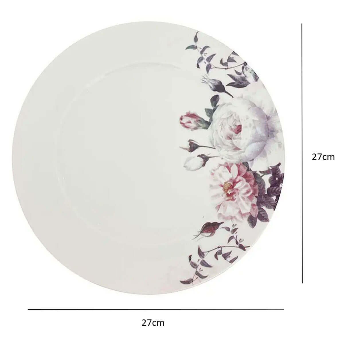 Prato Raso Branco de Porcelana Germer Redondo 27cm Garden com Estampa Floral - 6