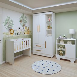 Quarto de Bebê Completo com Guarda-roupa, Berço e Cômoda Encantado - 1