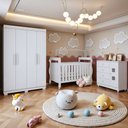 Ver imagem 1 de Quarto de Bebê Completo com Guarda-Roupa, Berço e Cômoda Lipe Branco