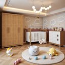 Ver imagem 1 de Quarto de Bebê Completo com Guarda-Roupa, Berço e Cômoda Lipe Marrom/Amadeirado/Branco
