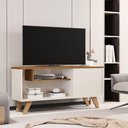 Ver imagem 1 de Rack Bancada Heitor 100cm com Porta e Nichos Off White e Cedro Sal Movelaria