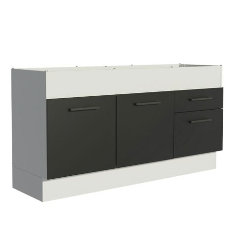 Balcão de Pia Cozinha 150 cm 2 Portas e 2 Gavetas (Sem Tampo e Pia) Branco/Preto Agata Madesa