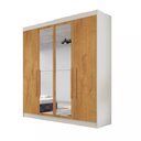 Ver imagem 2 de Guarda Roupa Solteiro com Espelho 4 Portas 3 Gavetas - Nantes-off White/peroba - Móveis Europa