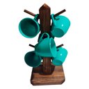 Ver imagem 1 de Suporte Rústico com 6 Xicaras de Café Acrílico Cristal - Turquesa