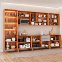 Ver imagem 4 de Cozinha Modulada 7 Peças com 1 Cristaleira 3 Balcões e 3 Armários Aéreos Celeste Bege Cinamomo/Platina