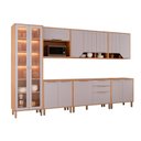 Ver imagem 2 de Cozinha Modulada 7 Peças com 1 Cristaleira 3 Balcões e 3 Armários Aéreos Celeste Bege Cinamomo/Platina