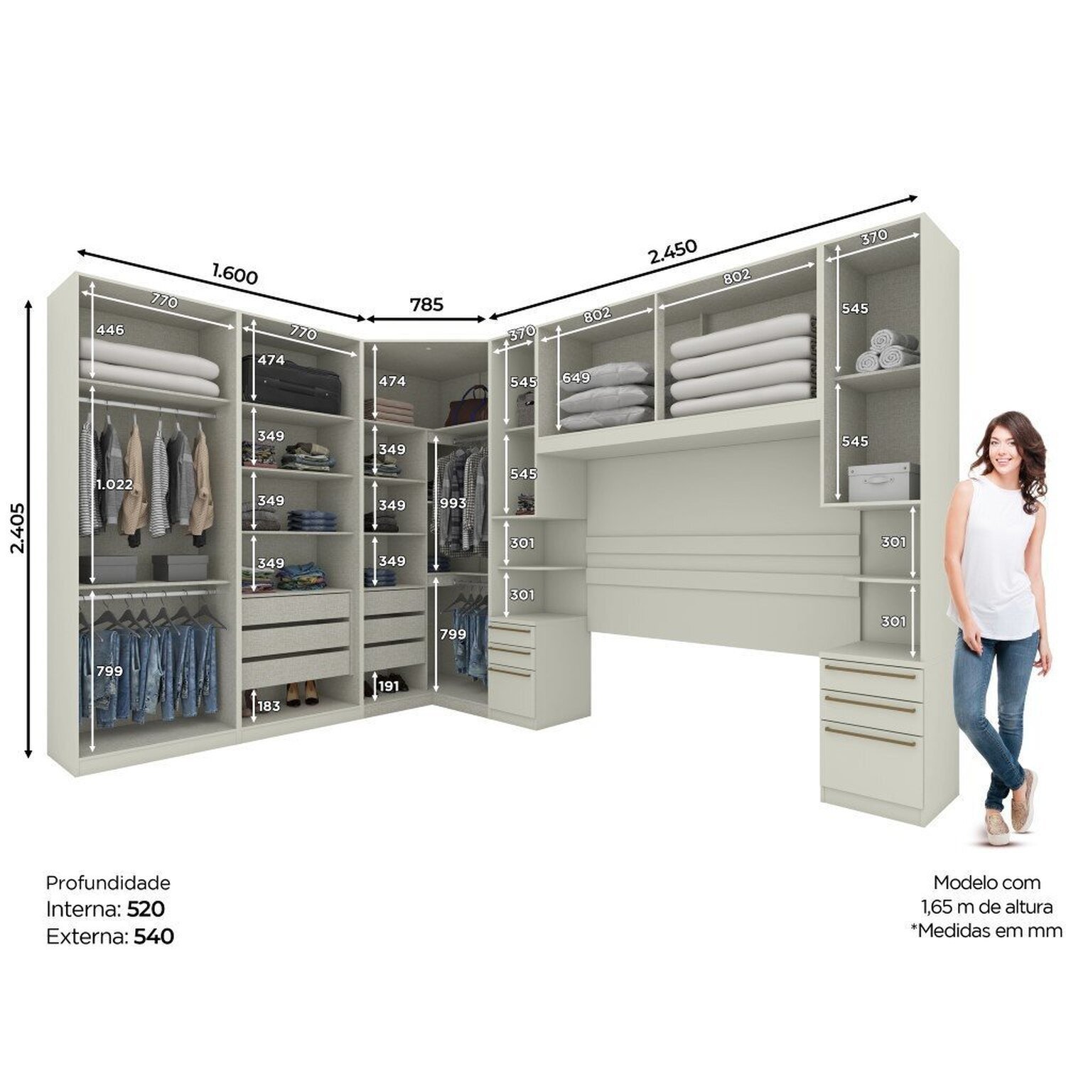 Quarto Modulado Completo Casal 6 Peças 12 Portas 12 Gavetas Seletto - 4