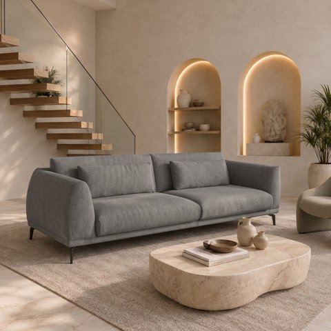 Sofá Living 3 Lugares Linho 210cm Cinza Siena