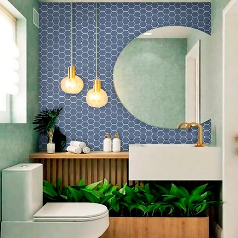Papel de Parede Lavável para Banheiro Cozinha Revestimento Brilho Pastilha Colmeia - Várias Cores - 