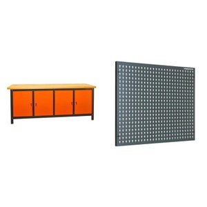 Conjunto de Organização Profissional 1 Bancada Aberta 200cm 1 Painel para Ferramentas em Aço Presto