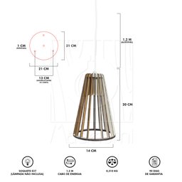Luminaria Pendente Tripla Koni E27 Madeira Mdf Cr Desmontada:branco - 8