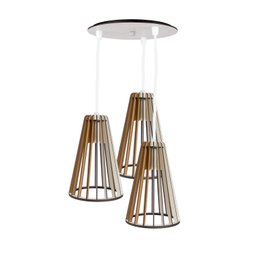 Luminaria Pendente Tripla Koni E27 Madeira Mdf Cr Desmontada:branco - 1