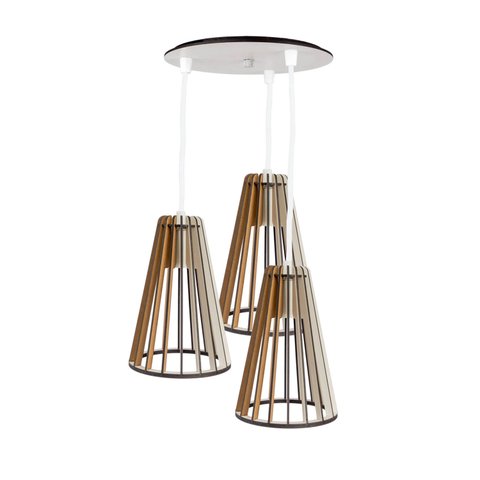 Luminaria Pendente Tripla Koni E27 Madeira Mdf Cr Desmontada:branco