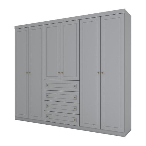 Guarda Roupa Casal 6 Portas 4 Gavetas Americano Cinza