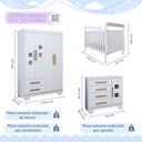 Ver imagem 3 de Quarto de Bebê Completo Gêmeos com Guarda-Roupa, 2 Berços e Cômoda Gael Branco