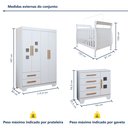 Ver imagem 3 de Quarto de Bebê Completo Gêmeos com Guarda-Roupa, 2 Berços e Cômoda Gael Branco