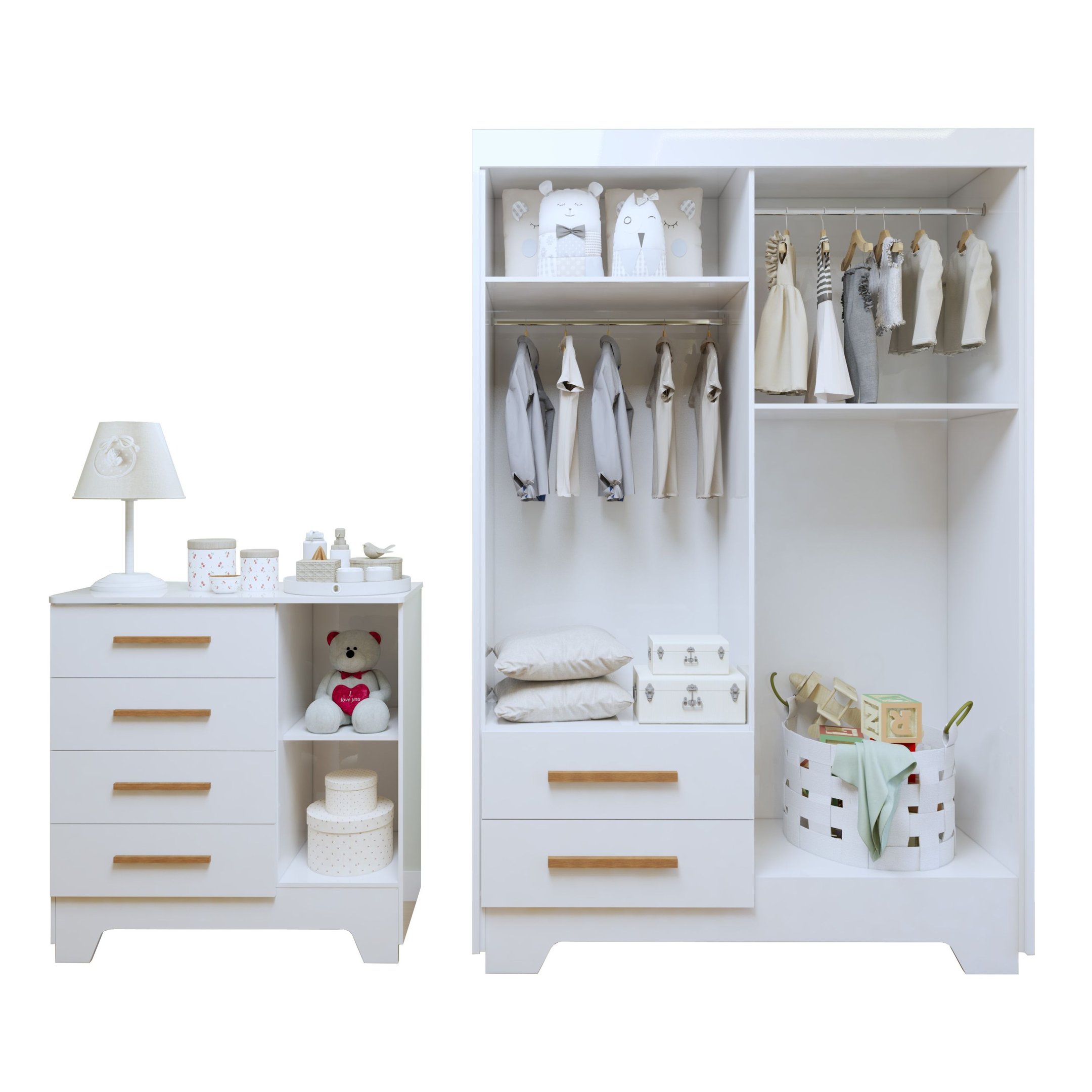 Quarto de Bebê Completo Gêmeos com Guarda-roupa, 2 Berços e Cômoda Gael - 4