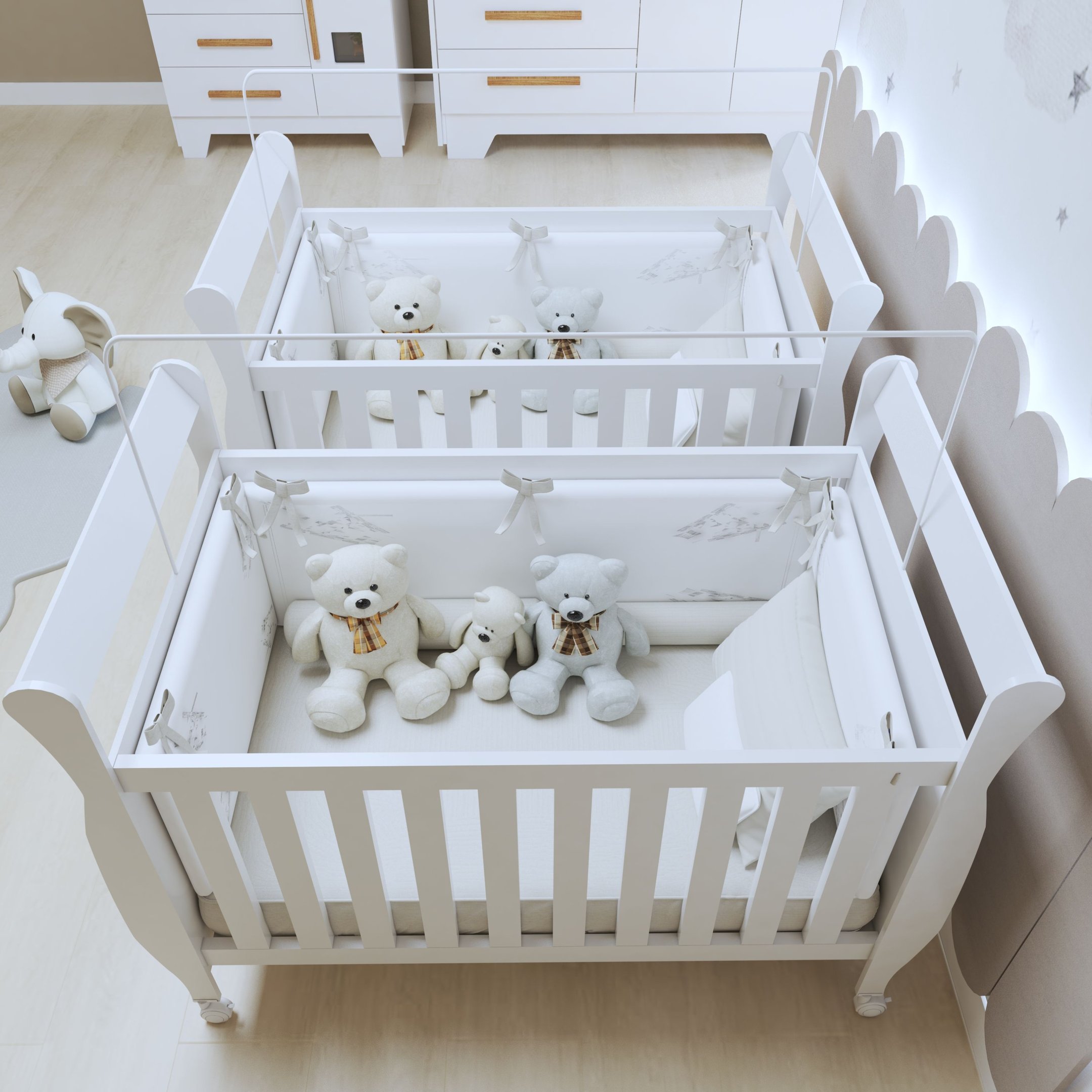 Quarto de Bebê Completo Gêmeos com Guarda-roupa, 2 Berços e Cômoda Gael - 17