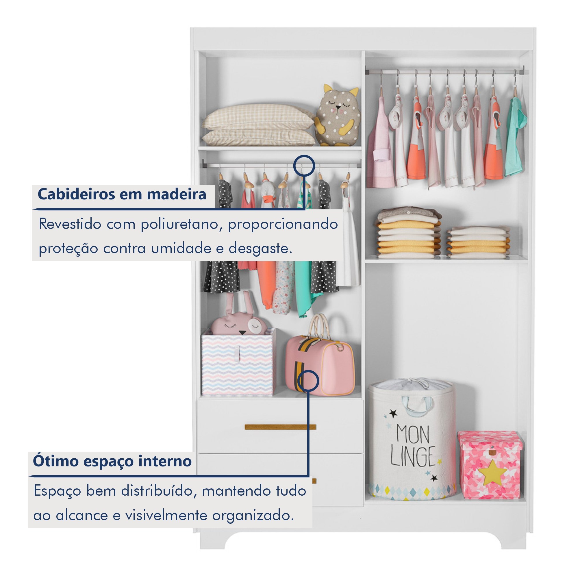 Quarto de Bebê Completo Gêmeos com Guarda-roupa, 2 Berços e Cômoda Gael - 7