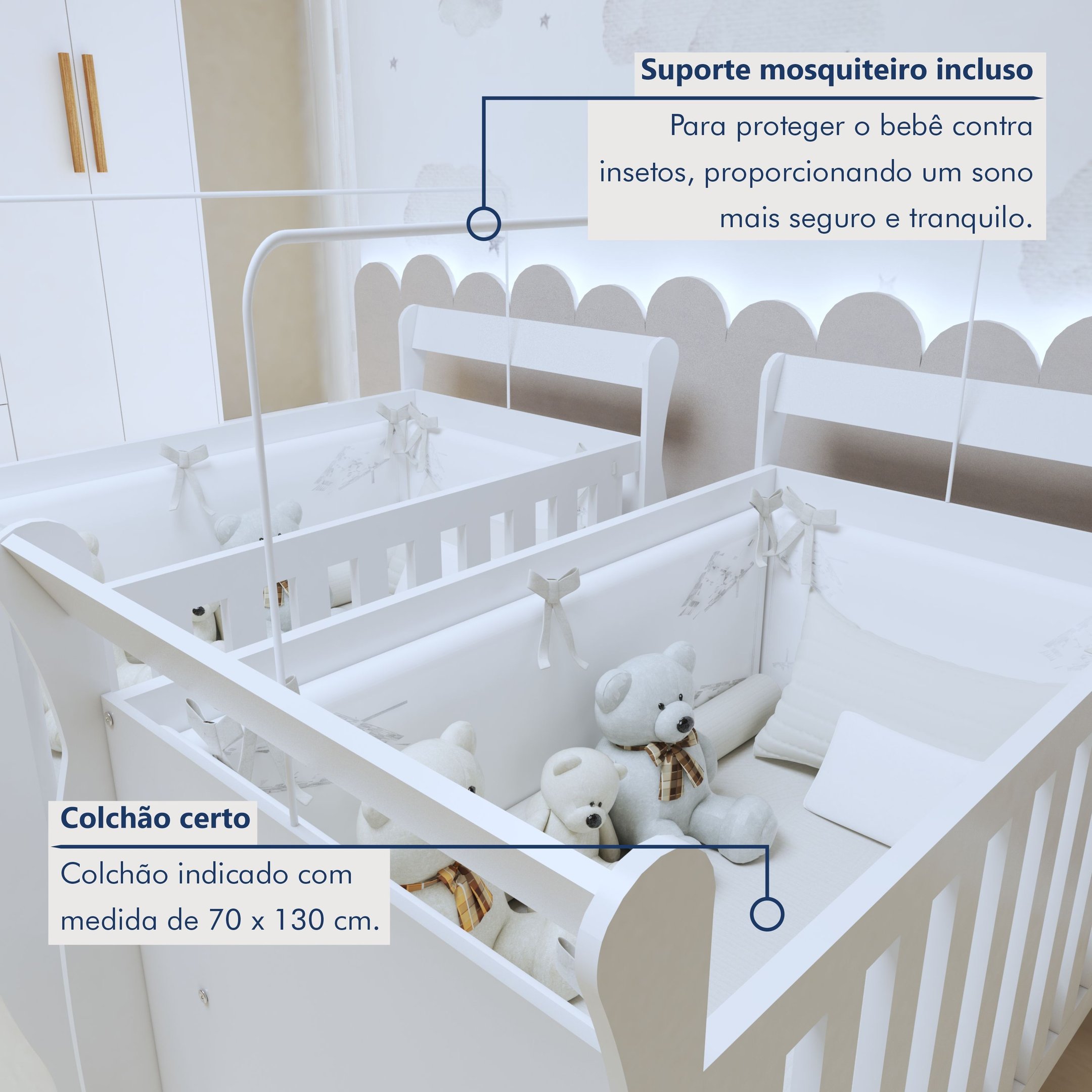 Quarto de Bebê Completo Gêmeos com Guarda-roupa, 2 Berços e Cômoda Gael - 9