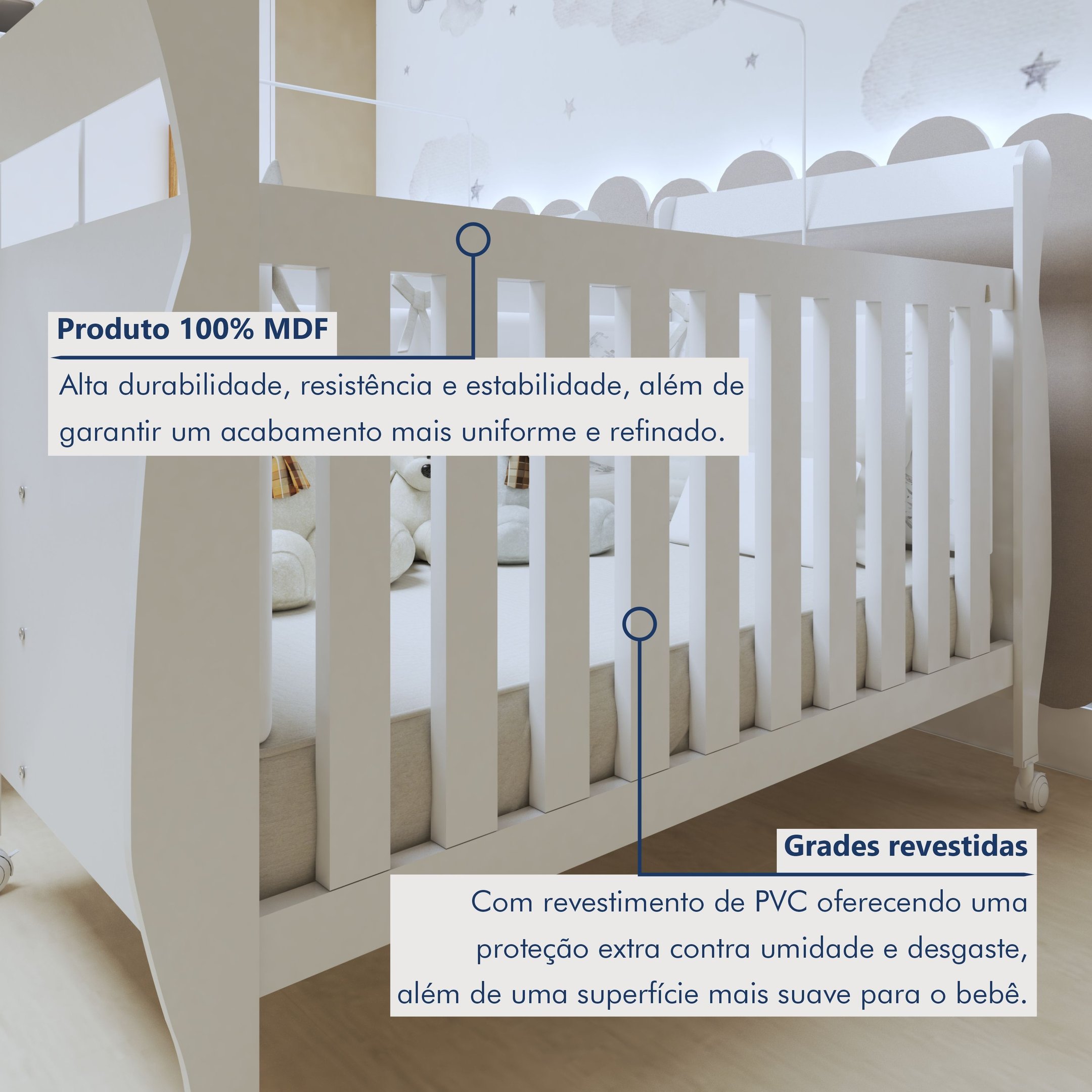 Quarto de Bebê Completo Gêmeos com Guarda-roupa, 2 Berços e Cômoda Gael - 10
