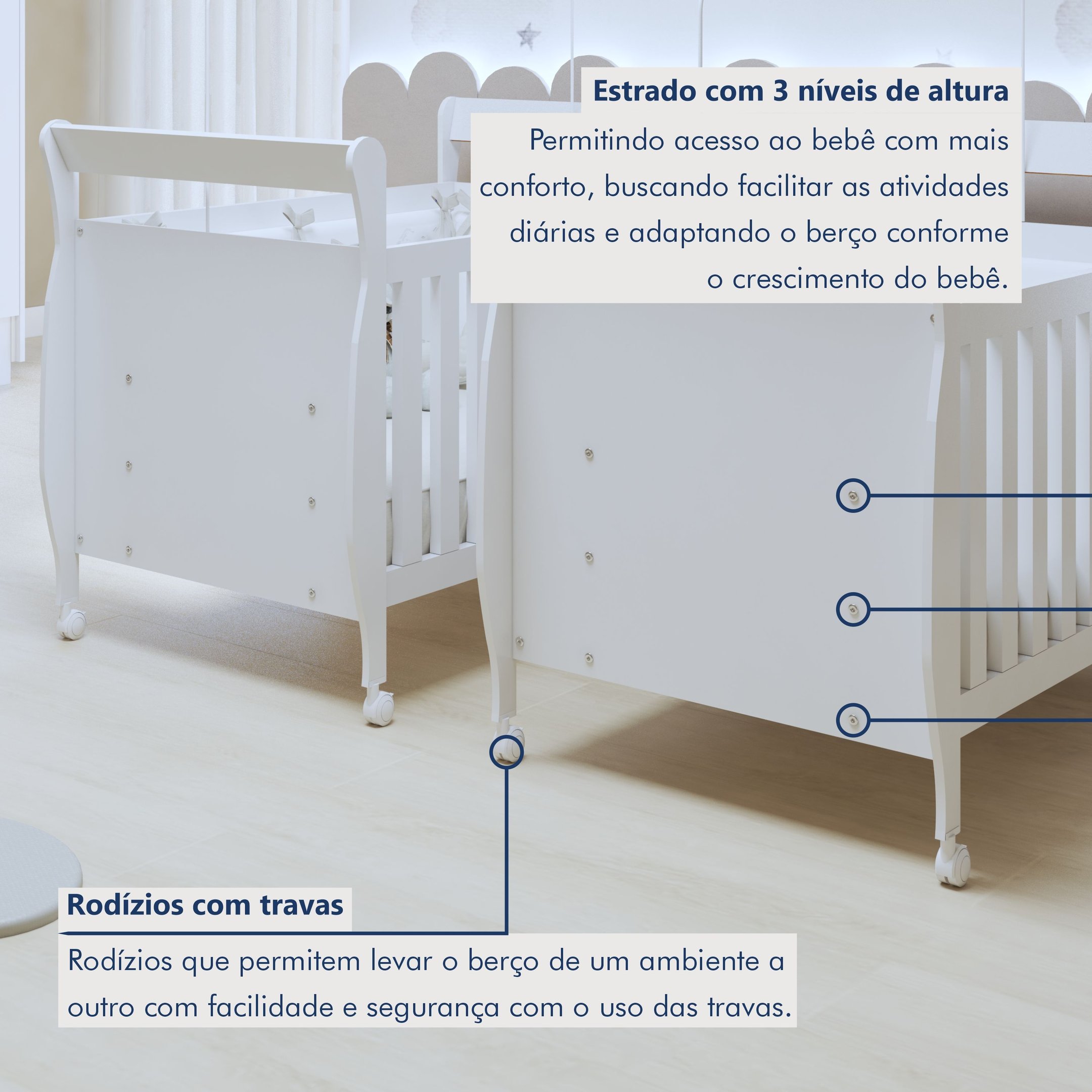 Quarto de Bebê Completo Gêmeos com Guarda-roupa, 2 Berços e Cômoda Gael - 11