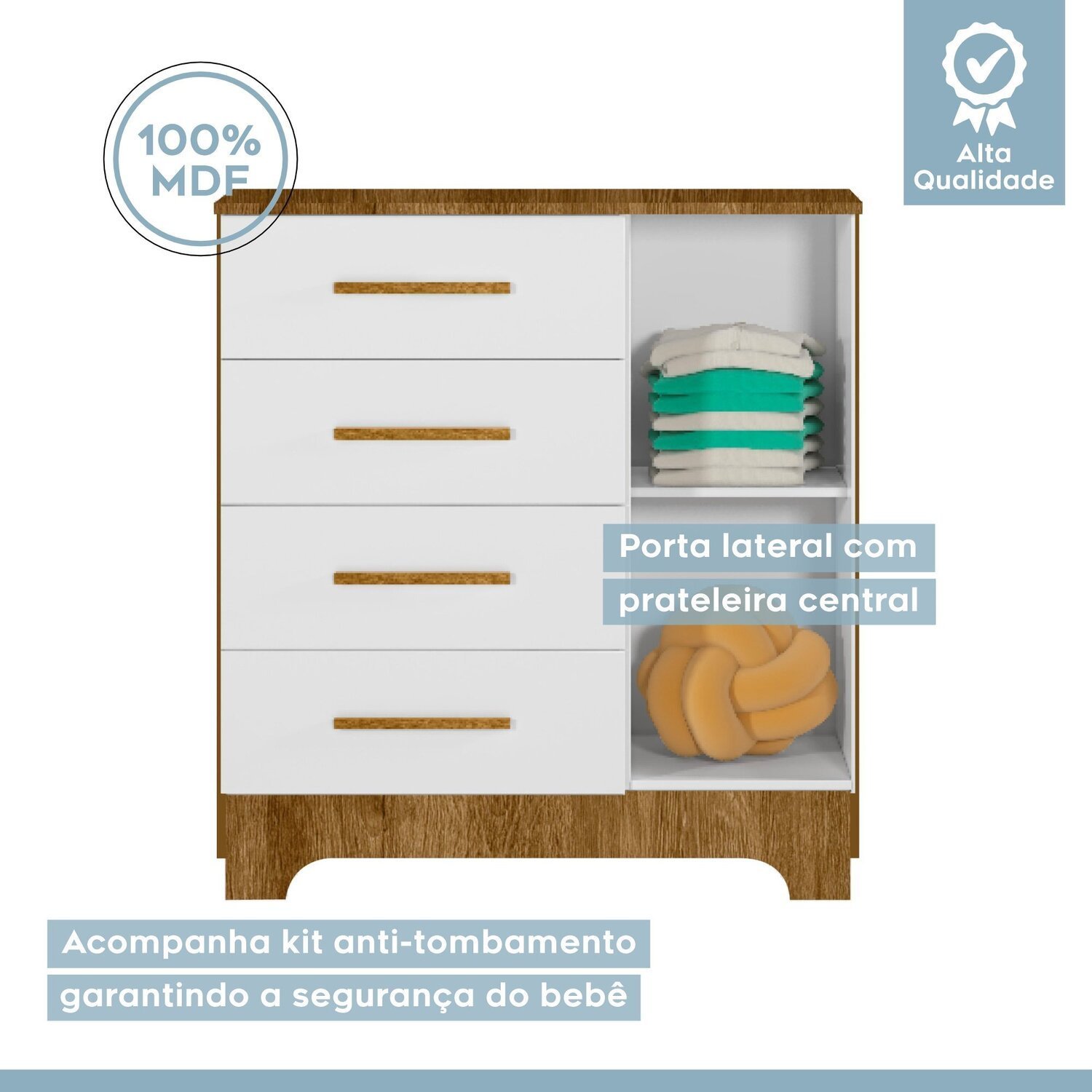 Quarto de Bebê Completo Gêmeos com Guarda-roupa, 2 Berços e Cômoda Gael - 13