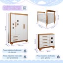 Ver imagem 3 de Quarto de Bebê Completo Gêmeos com Guarda-Roupa, 2 Berços e Cômoda Gael Branco/Amadeirado