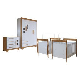 Quarto de Bebê Completo Gêmeos com Guarda-roupa, 2 Berços e Cômoda Gael - 2