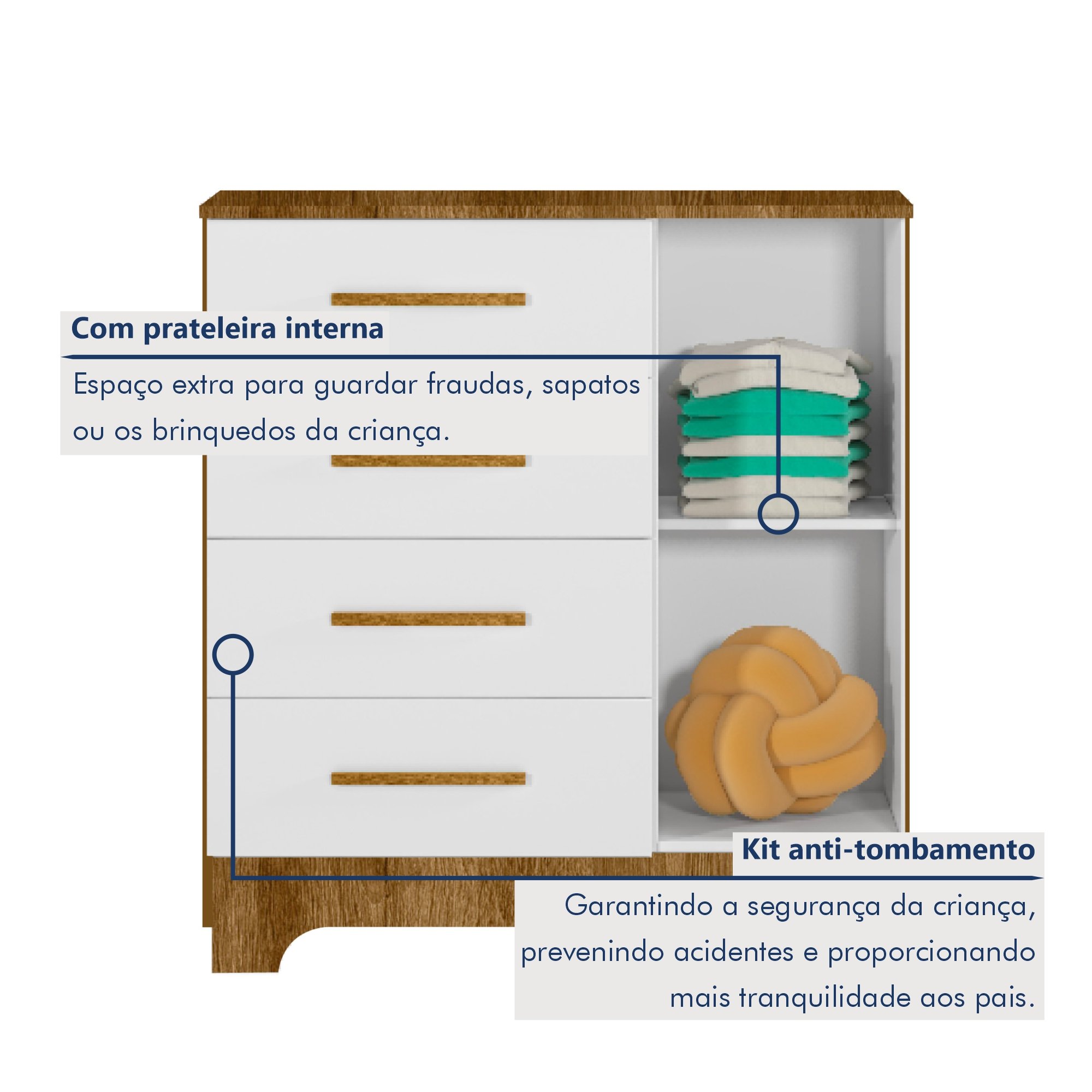 Quarto de Bebê Completo Gêmeos com Guarda-roupa, 2 Berços e Cômoda Gael - 15