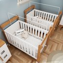 Ver imagem 6 de Quarto de Bebê Completo Gêmeos com Guarda-Roupa, 2 Berços e Cômoda Gael Branco/Amadeirado