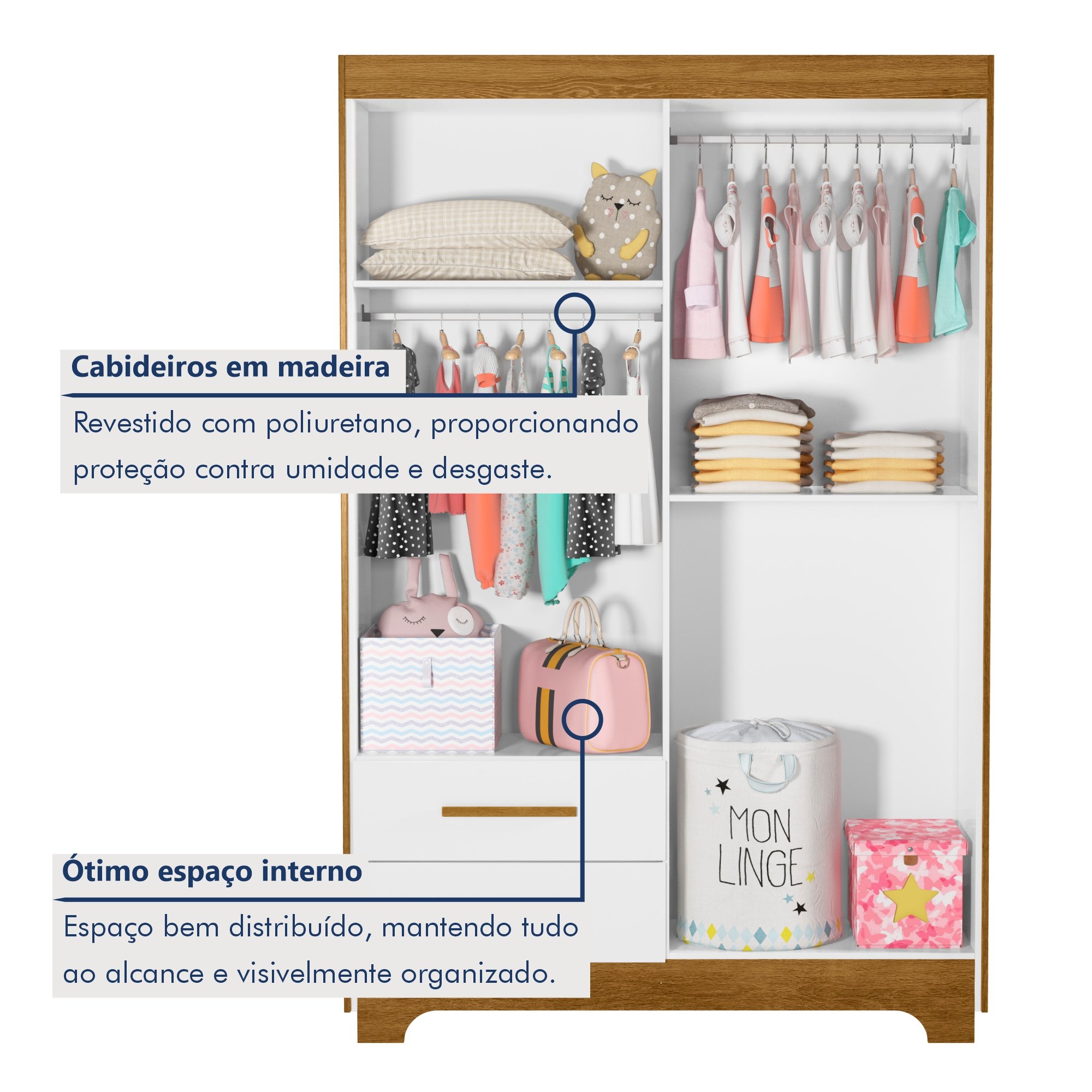 Quarto de Bebê Completo Gêmeos com Guarda-roupa, 2 Berços e Cômoda Gael - 7