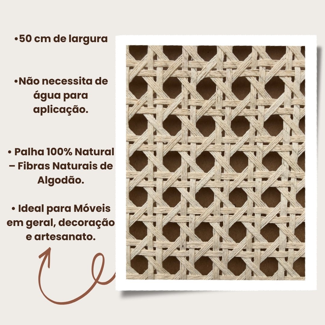 Palhinha Indiana Fibra Natural Algodão Tela Rattan Sextavada Assento 1,00x50cm - 3