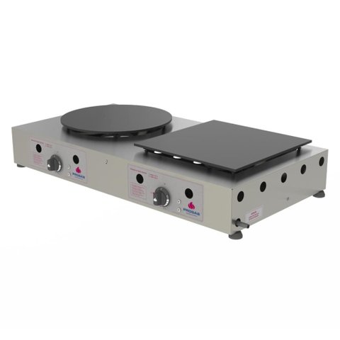 Chapa a Gás para Crepe Francês Progás Inox 1 Chapa Redonda e 1 Quadrada Prkf-202g