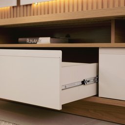 Painel e Bancada Rack Sala de Estar 297cm Madalena Modulado Led Ripado Tv até 70 Tauari/off White G7 - 5
