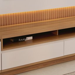 Painel e Bancada Rack Sala de Estar 297cm Madalena Modulado Led Ripado Tv até 70 Tauari/off White G7 - 7