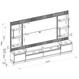 Painel e Bancada Rack Sala de Estar 297cm Madalena Modulado Led Ripado Tv até 70 Tauari/off White G7 - 4