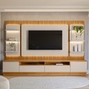 Ver imagem 1 de Painel e Bancada Rack Sala de Estar 297cm Madalena Modulado Led Ripado Tv até 70 Tauari/off White G7