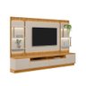 Painel e Bancada Rack Sala de Estar 297cm Madalena Modulado Led Ripado Tv até 70 Tauari/off White G7 - 2