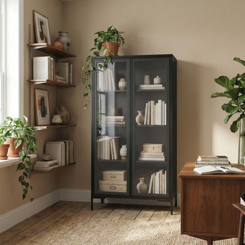 Cristaleira Refresh 2 Portas 3 Prateleiras com Vidro Preto - BRV