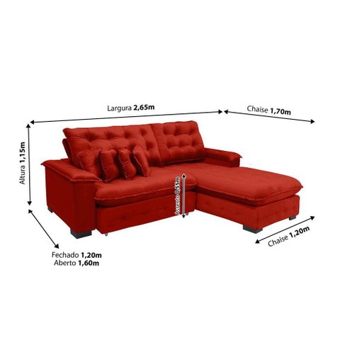 Sofá Berlin 2.65x1.70m com Chaise Super Pillow Top Vermelho