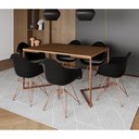 Ver imagem 1 de Mesa Jantar Industrial Retangular Amêndoa 137X90Cm Base V Cobre C/6 Poltronas Pretas Cor: Amendoa