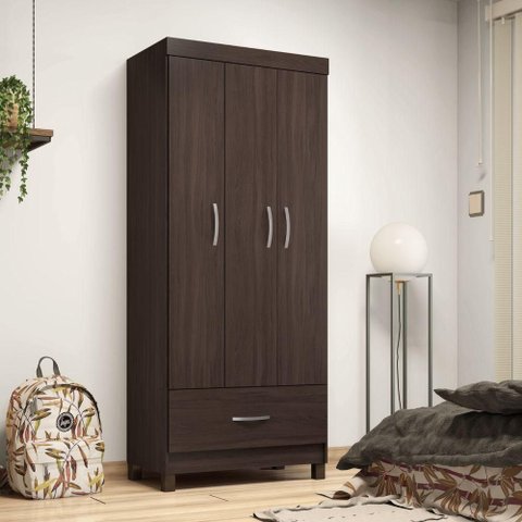 Guarda Roupa Solteiro Vértice Sul 3 Portas 1 Gaveta MDP Cafe Touch Demóbile