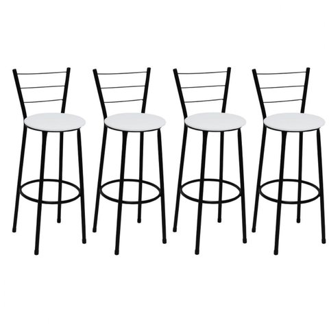 Kit 4 Banquetas Médias Preta com Encosto Assento Branco
