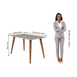 Conjunto: Mesa Sala Jantar Adele c/ Tampo Madeirado 130cm + 4 Cadeiras Juliana Madeira/Suede Nude - - 4