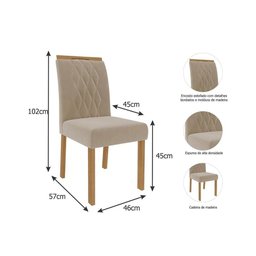Conjunto: Mesa Sala Jantar Adele c/ Tampo Madeirado 130cm + 4 Cadeiras Juliana Madeira/Suede Nude - - 3