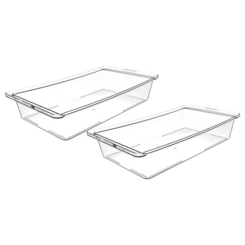 Kit 2 Travessas Plásticas Retangulares 4,8l Tampa Hermética Transparente Frutas Legumes Crippa