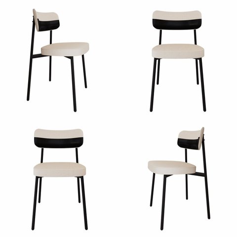 Cadeira Fixa com 4 Pés 50 x 44,7 x 83,8 cm com 4 Unidades Alloa Branco/Palha/Preto/Epoxi