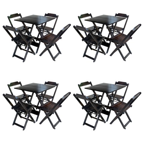 Kit 4 Conjuntos de Mesa com 4 Cadeiras de Madeira Dobrável 70x70 Tabaco