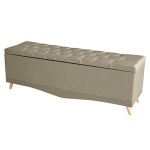 Recamier Calçadeira Baú Barcelona Casal 140 Cm Botão Encapados Pés Palito Suede Bege do Lar Móveis